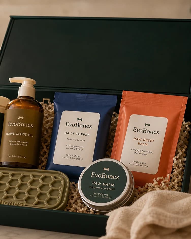 EvoBones cabinet filled with dog-care products